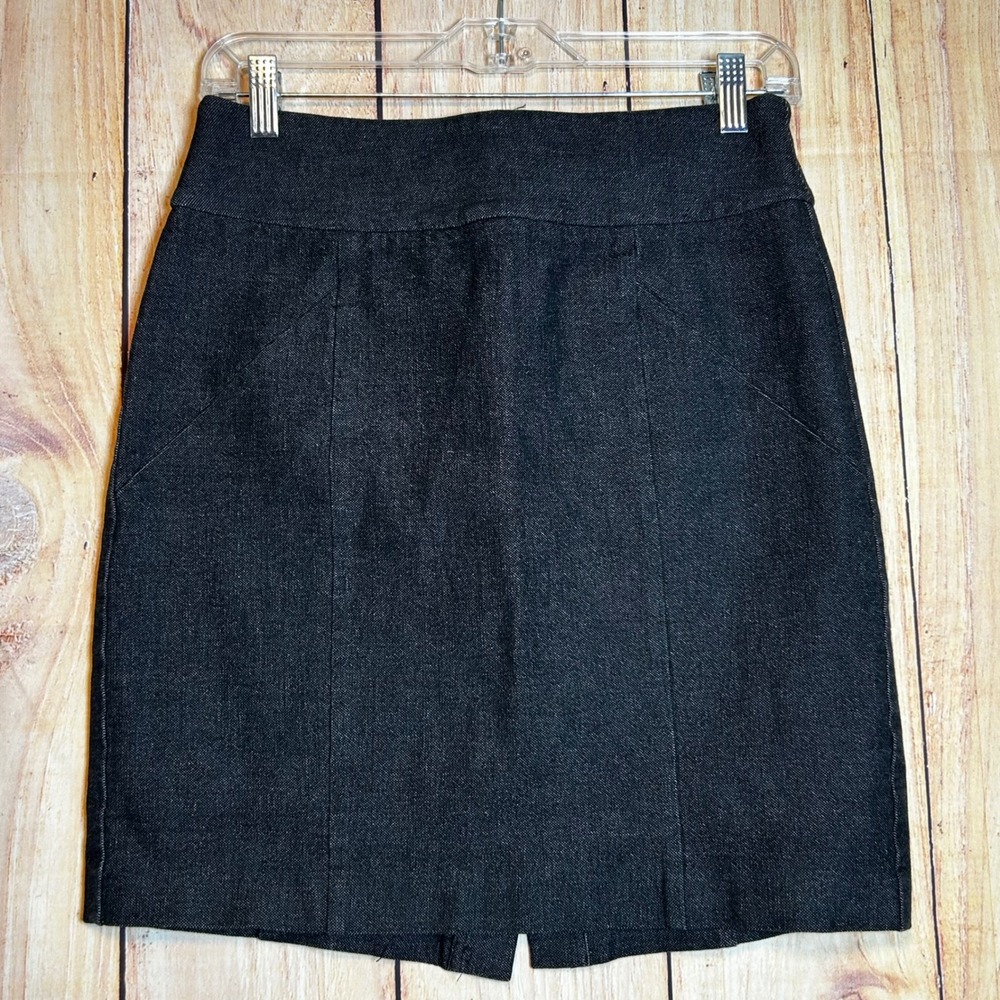 Banana Republic Pencil Skirt Womens 8 Grey Stretch Denim Office Dark Academia